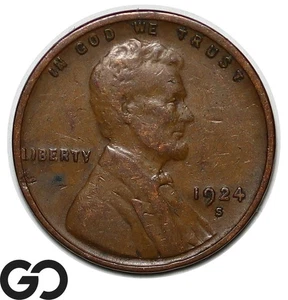 1924-S Lincoln Cent Wheat Penny - Picture 1 of 3