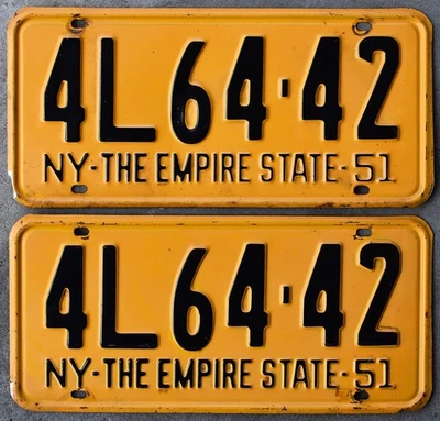 New York 1951 License Plate Pair — #4L64·42 · The Empire State slogan - Image 1 of 2