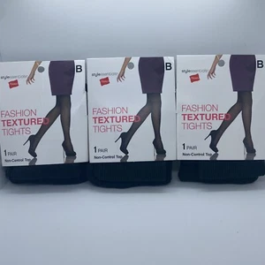 3 PK Hanes Fashion Textured Tights Non-Control Top - Size B Textured Black Color - Picture 1 of 4