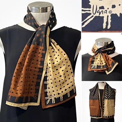 BUFANDA VERA Vintage Patrón Negro/Chocolate/Miel 26cm x 115cm -Excelente Foto 1 de 4