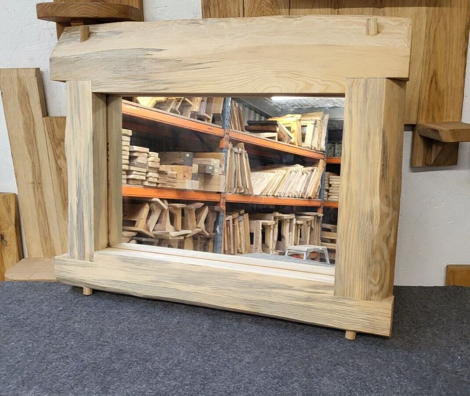 Rustic Live Edge Style Pine Framed Mirror | Vintage Mirror, Kiln Dried Pine - Image 1 of 4