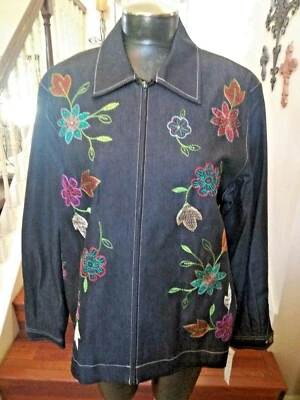Alfred Dunner куртка Jean стиль новый вышитый бисером карманы молнии размер 14 - Изображение 1 из 4