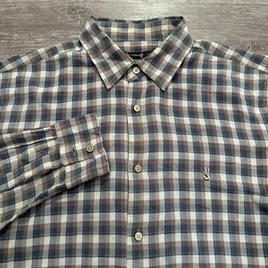 John Varvatos Shirt Mens Medium Plaid Peace Logo Button Up Huckberry Preppy - Picture 1 of 10