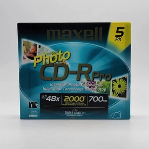 MAXELL 5 Pack Photo CD-R Pro Compact Disc 48x 2000 Picture Archival 700MB Sealed - Picture 1 of 5