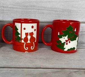 Lot of 2 Waechterbach Scottie Dog Cats Mug Germany Red FLAWS CHIPS - Picture 1 of 6