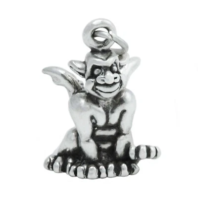 Berloque de prata esterlina maciça 3D 925 gárgula sorridente criatura gótica grotesca - Imagem 1 de 4