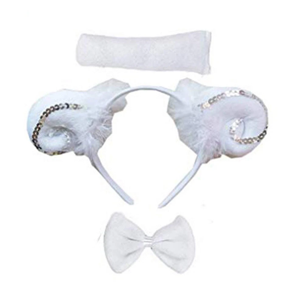 Kids White Silver Sheep Headband Bowtie Tail 3pcs Costume - Image 1 of 1