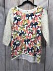 Urban Coin Multi Colored Bows Print w/ Lace 3/4 Sleeves EUC Women's Size S