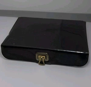 Vintage Travel Sewing Kit Black Faux Patent Leather Case - Picture 1 of 3