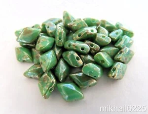 40 8 x 5 mm Czech Glass Gemduo Beads: Opaque Turquoise - Rembrandt - Picture 1 of 1