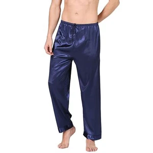 Men's Long Satin Pajamas Pants Elastic Waist Silk Luxury Soft Lounge Pj Bottom - Picture 1 of 15