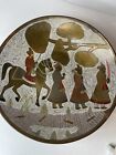 Vintage Enamel Indian Brass Bowl Wall Plate Horse Rider Men With Swords 11” Tray