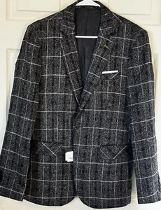 Blazer chaqueta abrigo deportivo grande a cuadros gris ventana tweed par adecuado 5266 $165 - Imagen 1 de 8
