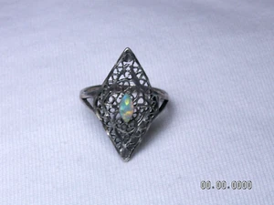 ...Vintage Sterling Silver Filigree, Marquise Opal Ring, Size 6... - Imagen 1 de 7