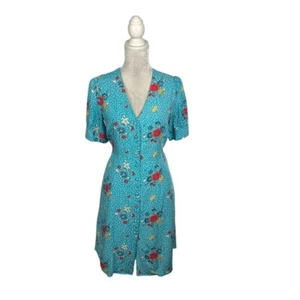 Joanie blau gepunktet Blumen Knopfleiste Kleid Retro Cottagecore Grandmillennial 6 - Bild 1 von 11