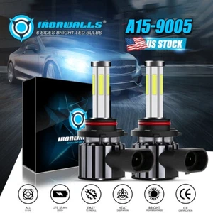 6 sides 9005 HB3 6000K White COB LED Headlight Kit High or Low Beam Light Bulbs - Picture 1 of 12