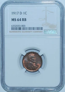 1917 D NGC MS64RB Red and Brown Lincoln Wheat Cent - Picture 1 of 2