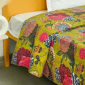 Green Quilted Blanket Cozy Handmade Quilt For Home Décor Gift  Queen Twin Size - Picture 1 of 6