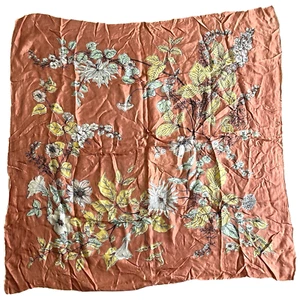 Multi Colored Floral Pattern Scarf on Copper Colored Background 29" Square - Picture 1 of 5