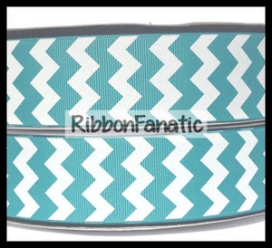 Cinta de grosgrain a rayas Chevron verde azulado y blanco de 3 yardas 1 1/2" 1,5"  - Imagen 1 de 1