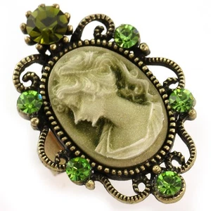 Antique Gold Vintage Style CAMEO Ring Lady Emerald Green Stone Crystal Classic R - Picture 1 of 1