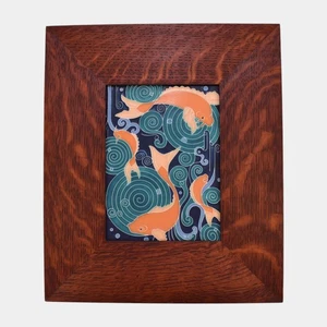 Motawi Tileworks Koi Pond Art Pottery Orange Fish Oak Framed Tile - Picture 1 of 6