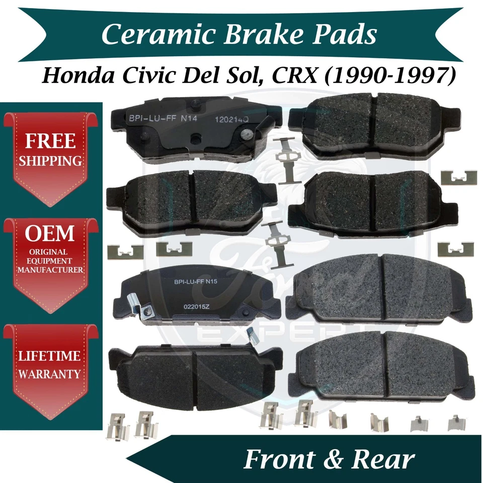 Kit de pastillas de freno delanteras y traseras de cerámica para Honda Civic Del Sol 1994-1997 9 años de garantía Foto 1 de 4