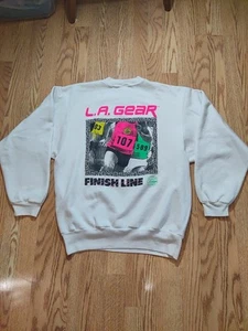 Vintage 80s LA Gear Finish Line Sweatshirt Womens XL Neon Made In Usa Los Angels - Picture 1 of 6