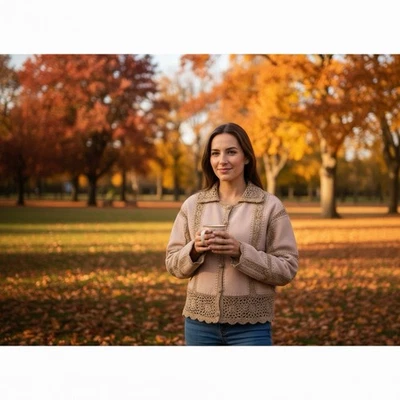 Scully Vtg Tan Suede Leather Crochet Patchwork Button Front Jacket Womens Sz 10 - Image 1 of 4