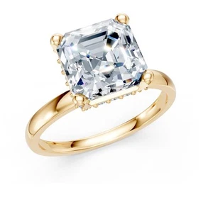 Hidden Halo Emerald Lab Grown Diamond VS F 3.25Ct Solitaire Ring 14K Yellow Gold - Picture 1 of 10