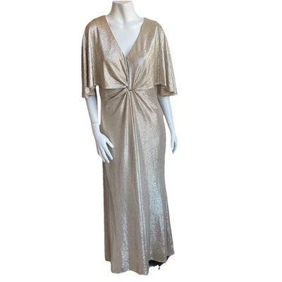 Lauren Ralph Lauren Black Label 14 Gold Twist Front Cape Gown Formal Dress - Image 1 of 4