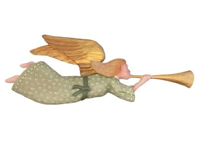 Robert Burns 2013 tallado a mano pintado 18” madera ángel soplando cuerno alas colgantes Foto 1 de 4