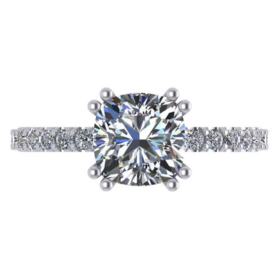 Platinum Plated Silver 2 CTW Cushion Cut Zirconia Solitaire Ring - 7MM Size 5 - Image 1 of 4