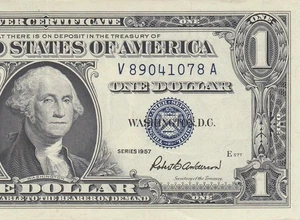 1957 UNITED STATES SILVER CERTIFICATE $1 "V" (( aUNC )) - Picture 1 of 6