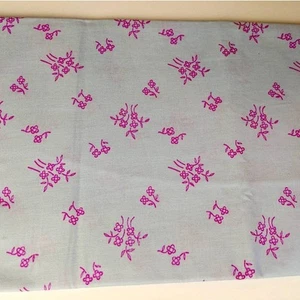 Purple Flowers on Blue Fabric, Vintage Floral Cotton Fabric, 46" x 42" - Picture 1 of 6