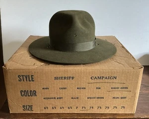 MILLER HATS USA Forest Green CAMPAIGN HAT 3XXX BEAVER QUALITY Size 7 1/8 w/ Box - Picture 1 of 12