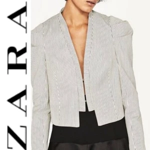 Chaqueta Blazer ZARA Marfil Negro Rayas Mezcla Algodón Detalle Hombro ~ L M3020 - Imagen 1 de 17