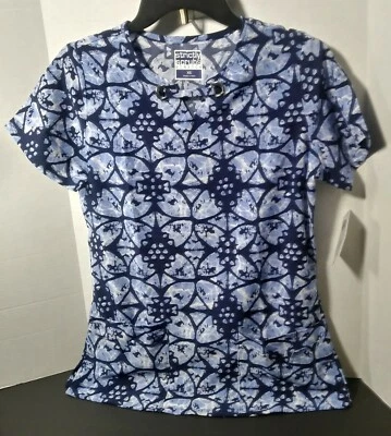 Women's XS Blue Designer Medical Scrub Top V-Neck Comfort Fit Strictly Scrubs - Image 1 of 4