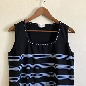 Tahari Arthur Levine Sweater Womens 16W Blue Sleeveless Knit Silk Blend Striped - Picture 1 of 12