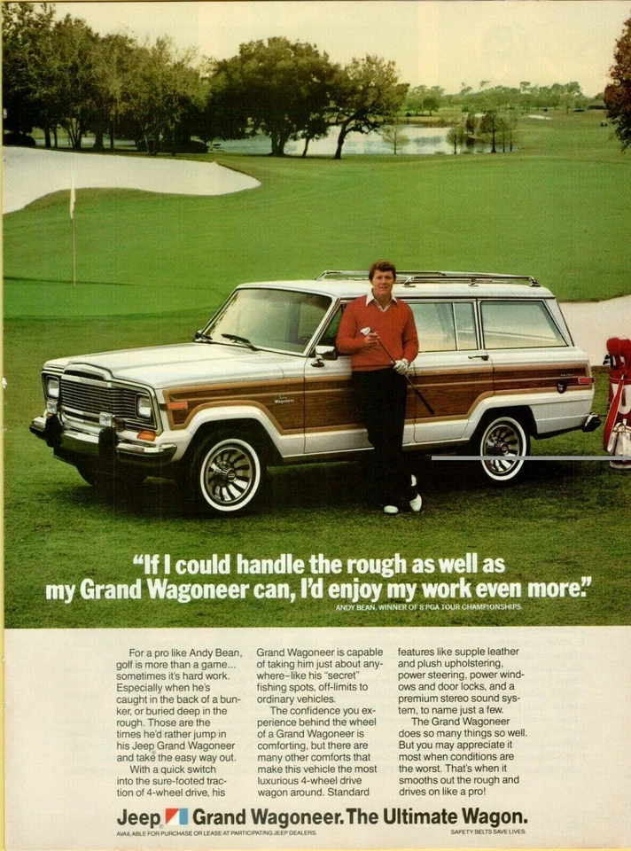 Jeep Grand Wagoneer 1984 campo de golf PGA campeón Andy Bean blanco anuncio impreso vintage Foto 1 de 1