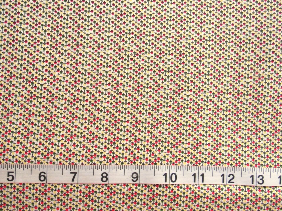 1 yd 100% Cotton "Merry Minis" by Connecting Threads, Teeny Red & Green Flowers - Image 1 of 1