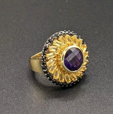 Anillo Giuseppe Pérez Amatista y Diamante Negro Oro Vermeil Plata de Ley 8.5 Foto 1 de 4