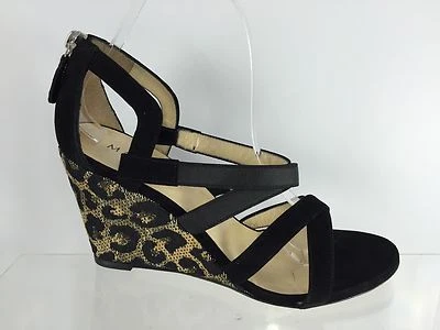 Marvin K. Womens Black Leather/Suede Wedges Sandals 8 - Image 1 of 4