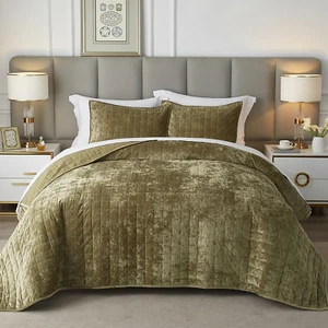 Velvet Quilt King Size, Lightweight Velvet Bedding Set, Soft Quilt Sets Bedsprea - Picture 1 of 9