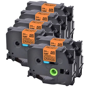 6× Ruban étiqueteuse Compatible avec Brother TZe-B51 Noir sur Orange Fluo 1" - Afbeelding 1 van 4