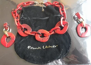 frank usher statement necklace and earring set. red chunky. jb - Picture 1 of 6