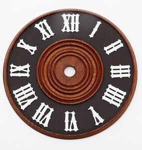 Cadran d'horloge coucou en bois 4 5/16" 110 mm de diamètre marron noir surélevé chiffres blancs