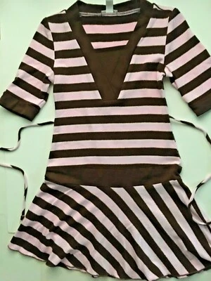 Pre Owned Limited Too Brown Pink Gold Stripe Short Sleeve SS Dress 10 - Image 1 of 2