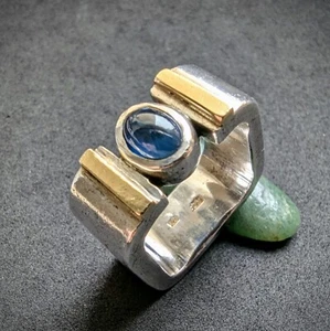 Vintage Designer Ring 925 Silber 14k 585 Gold Saphir blau RG 53 - Bild 1 von 10