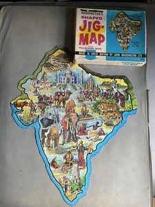 Collectable Vintage Jigmap Shaped “India” Jigsaw Puzzle Waddingtons *Incomplete* - Picture 1 of 21